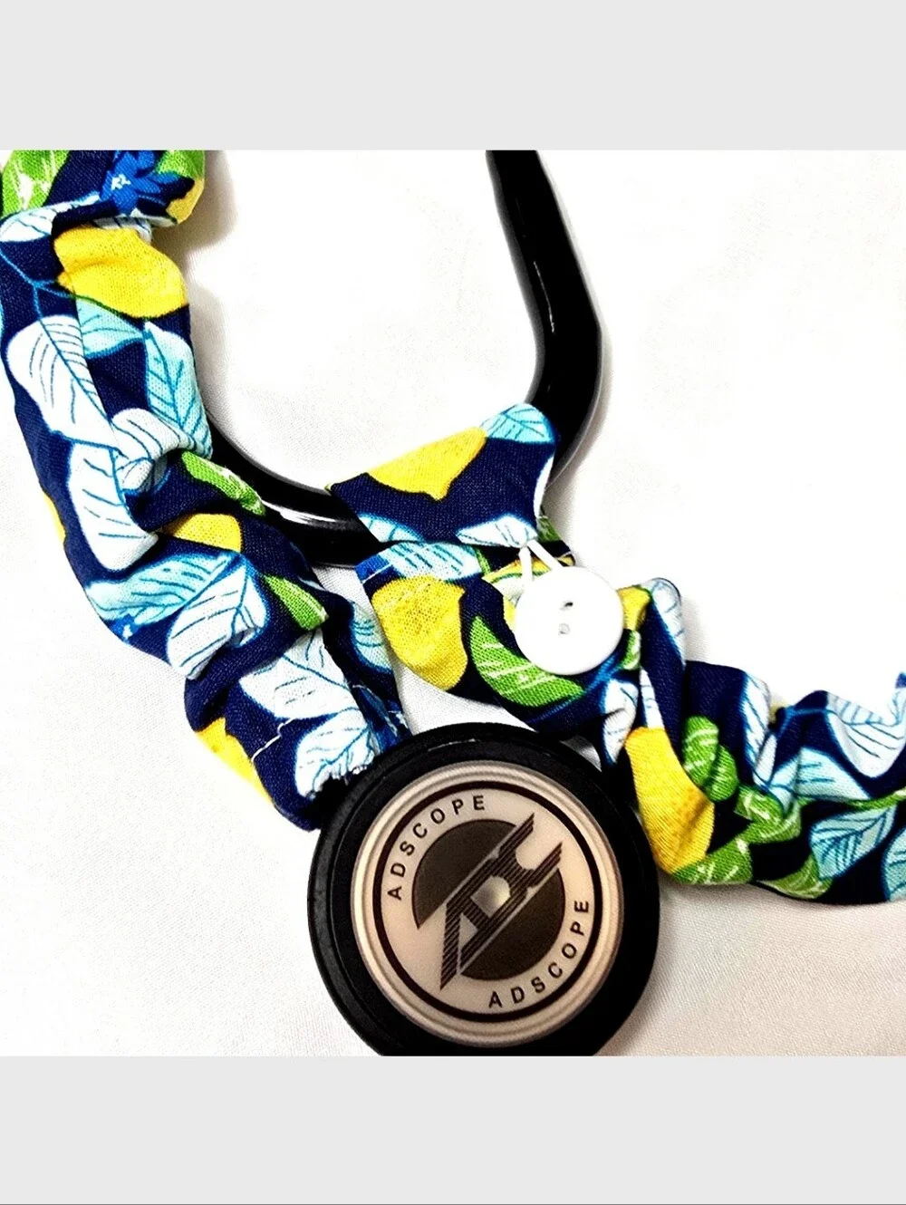 Handmade Blue Lemon Print  Stethoscope Sleeve: Washable Cotton Cover
